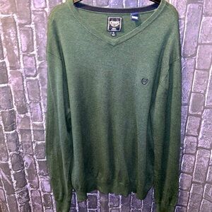 CHAPS Men's Classic Fit Cashmere Blend V-Neck Sweater Green Long Sleeves Sz L